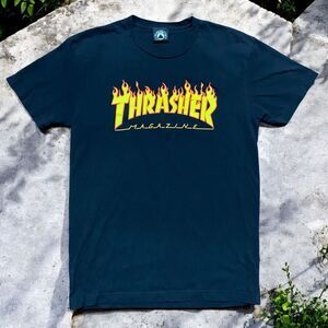 Thrasher Skateboarding Magazine OG Flame Logo Black Tee Men's Size Small